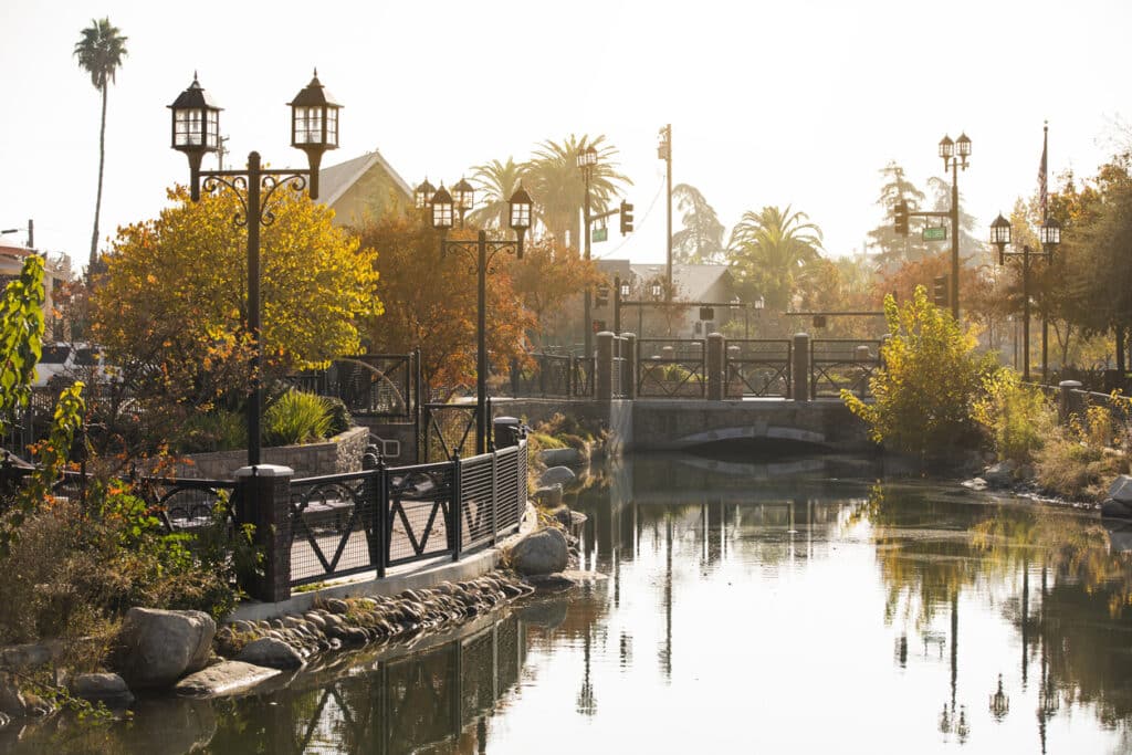 Afternoon autumn view of a public park in downtown Bakersfield, CA