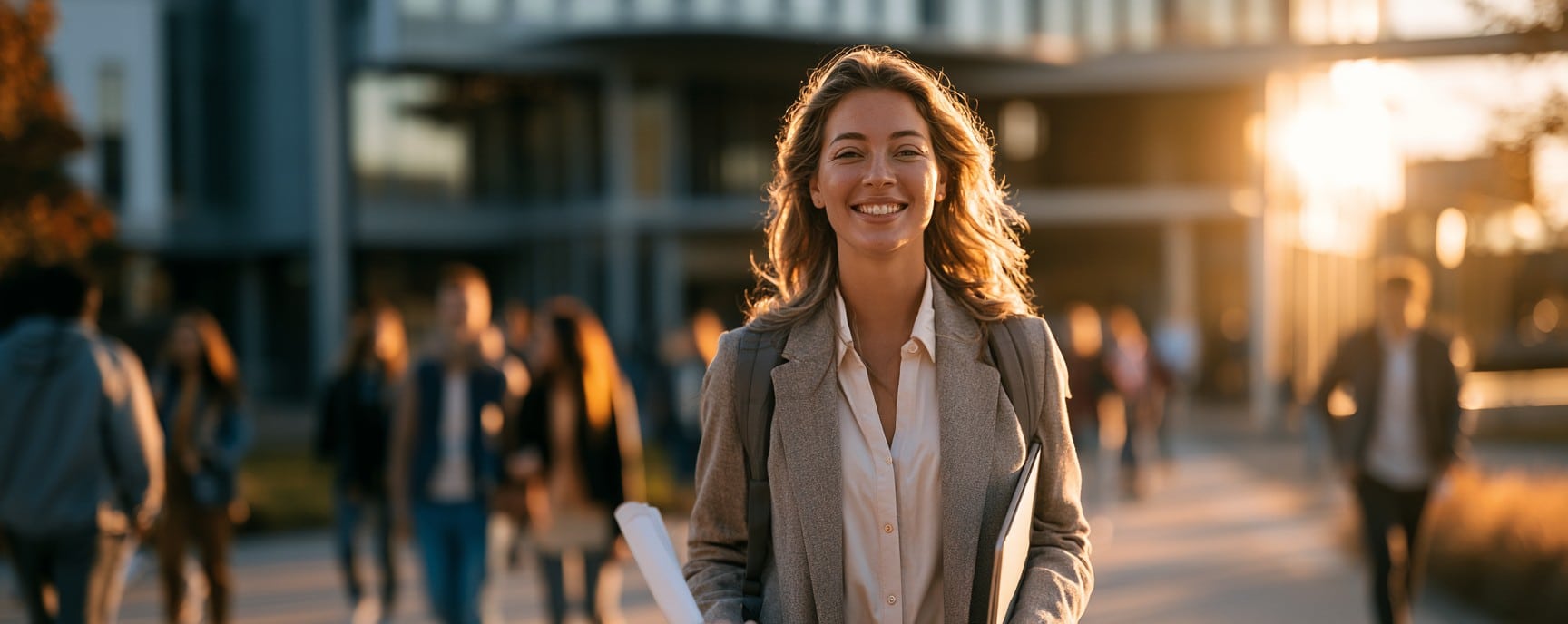 Adult Professional walking across university campus