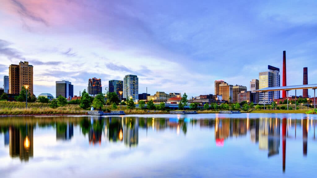 Birmingham, Alabama skyline at Railroad Park.