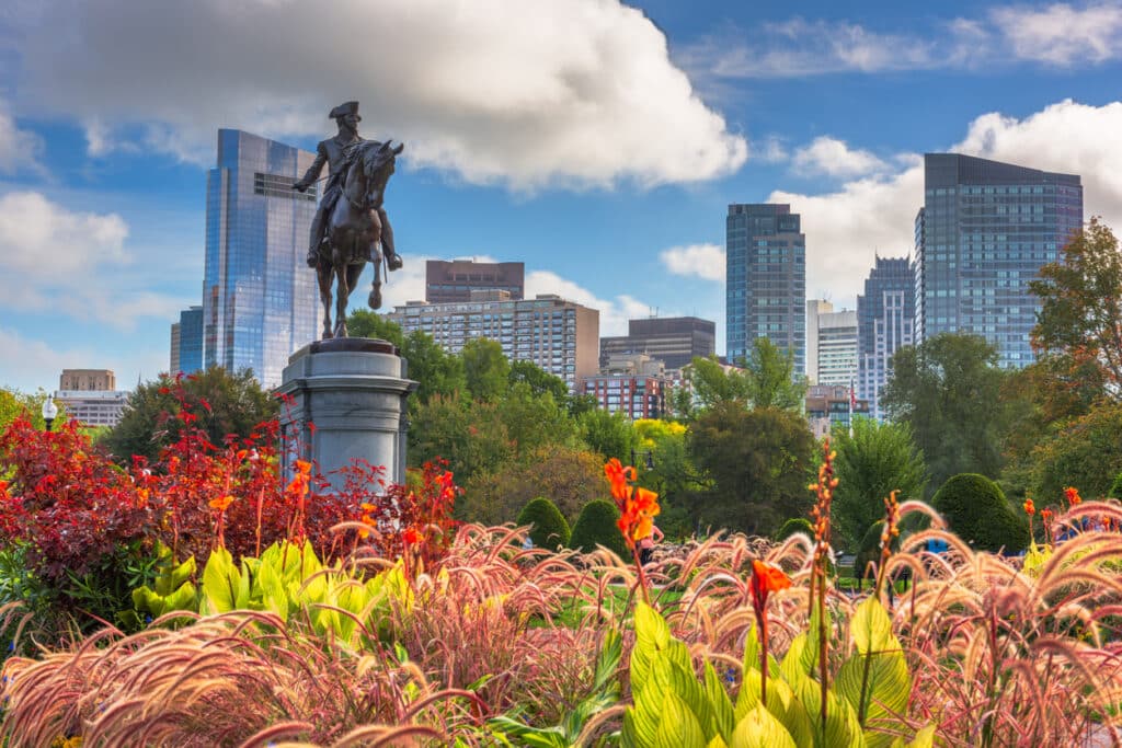 George Washington Monument at Public Garden in Boston, Massachusetts.