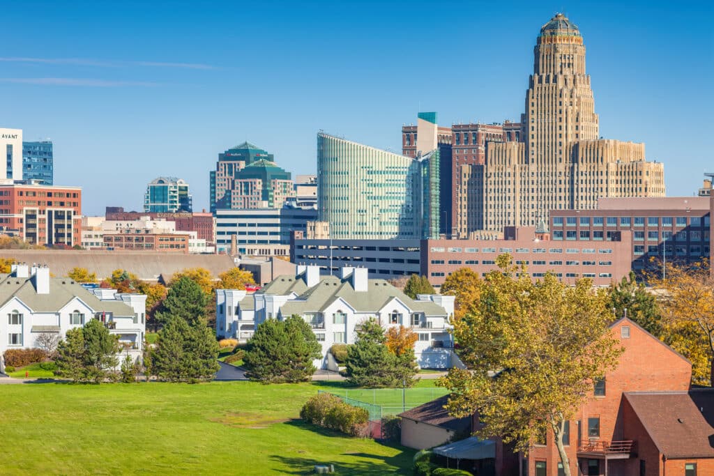 Townhouses and downtown Buffalo New York USA