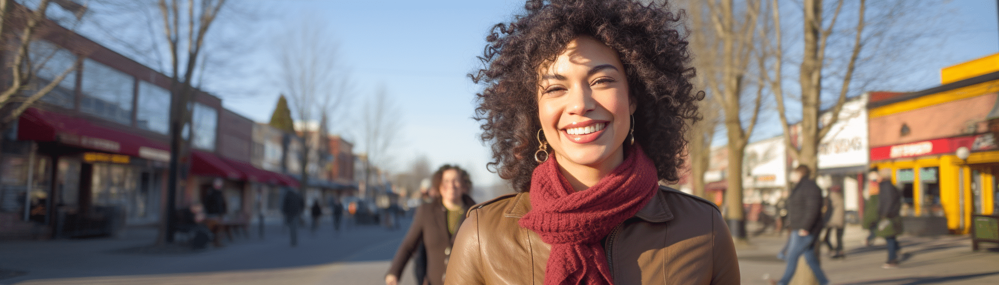 Woman with scarf in outdoor urban area