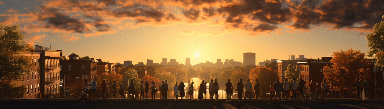 group of community members looking at sunrise