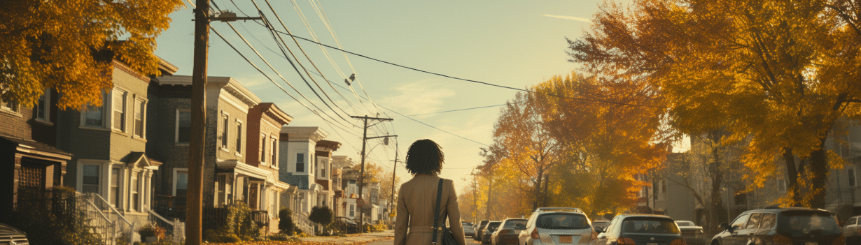 Woman looking down a residential street