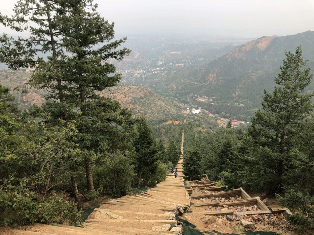 Top of Manitou incline in Manitou Springs, Colorado overlooking colorado springs, CO