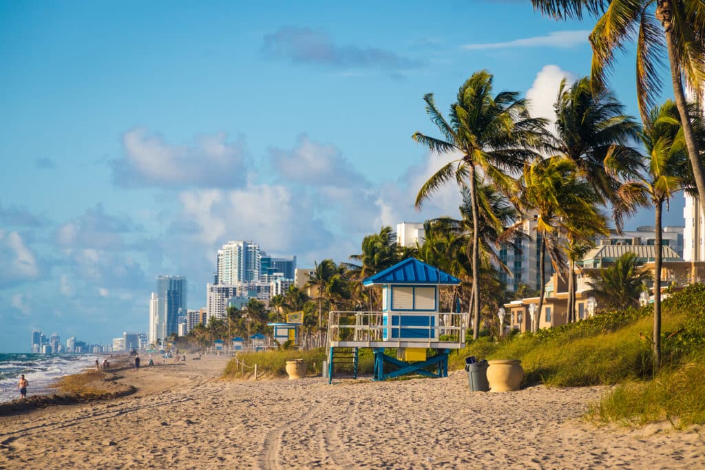 Hollywood sand beach in Florida coast in the early morning