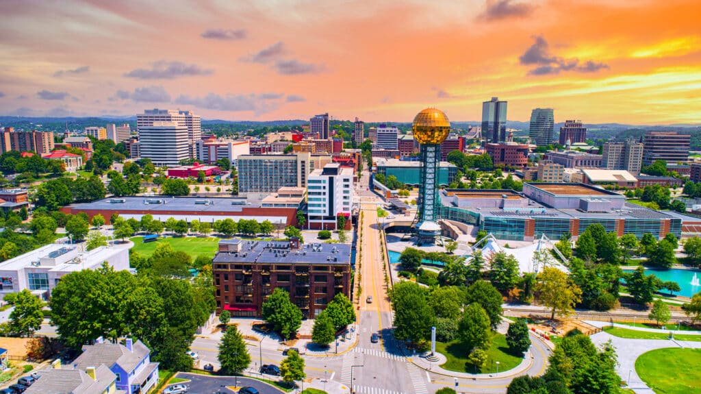 Knoxville, Tennessee, TN Downtown Drone Skyline Aerial