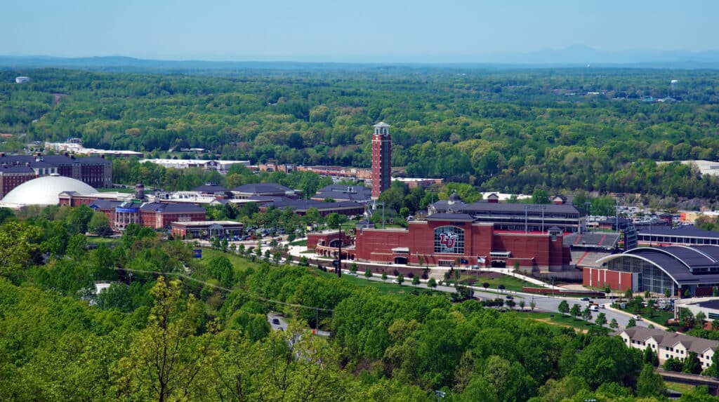 aerial view of liberty university in lynchburg, va. 