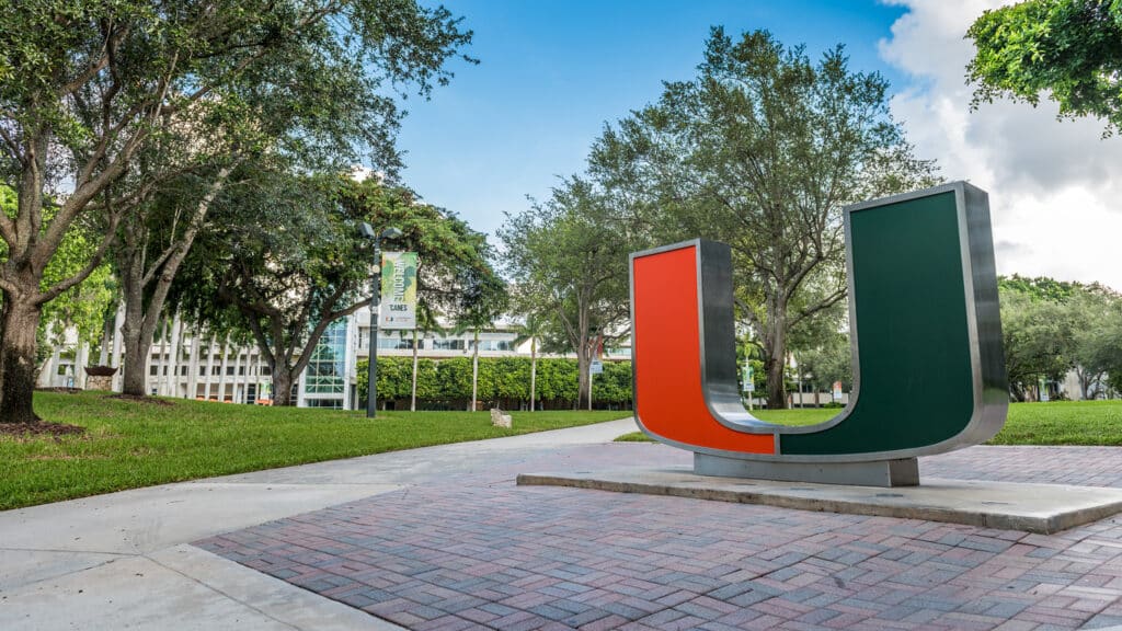 Peaceful view of the Coral Gables campus, at the University of Miami in Miami, FL