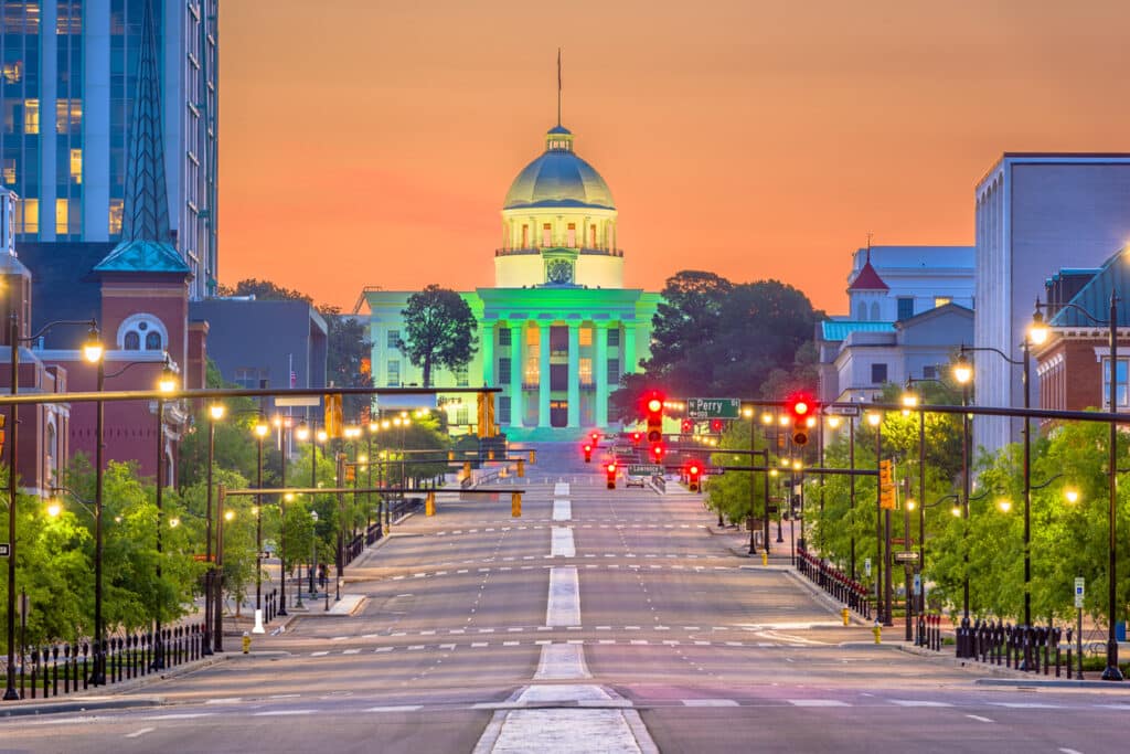 Montgomery, Alabama, USA with the State Capitol at dawn.
