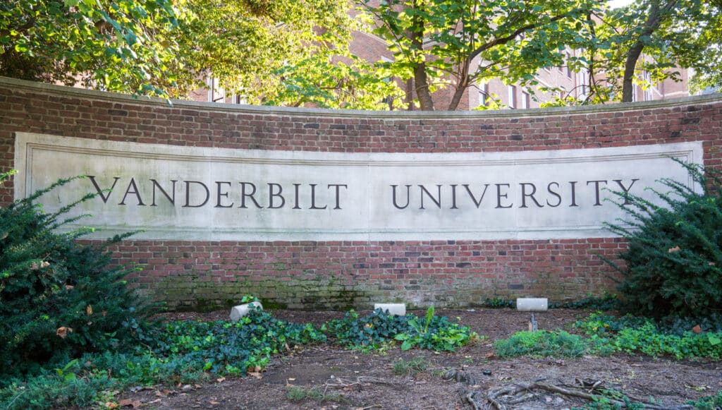 Nashville, Tennessee - October 9, 2017: Sign at the entrance to Vanderbilt University