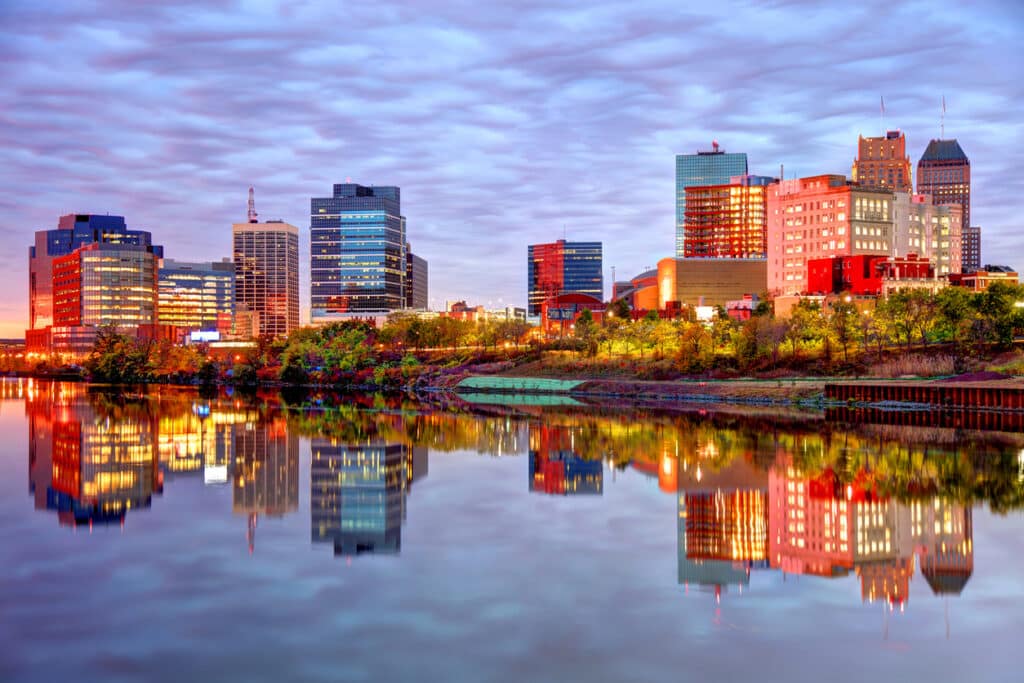 Skyline view of newark in the fall