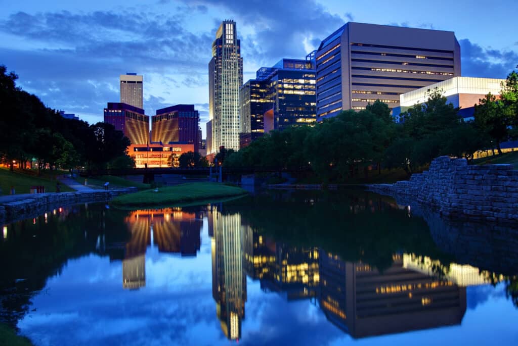 city view of omaha, NE with waterfront