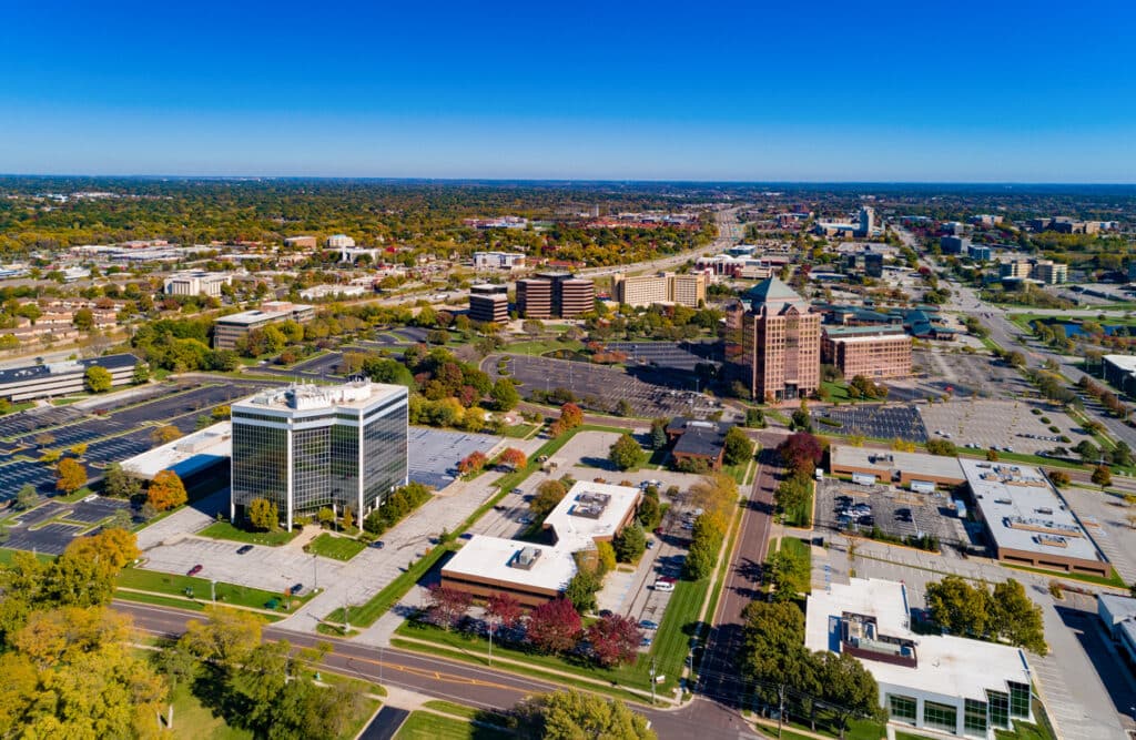 Aerial of the Executive Hills Area in Overland Park, KS;  part of the Kansas City metropolitan area.